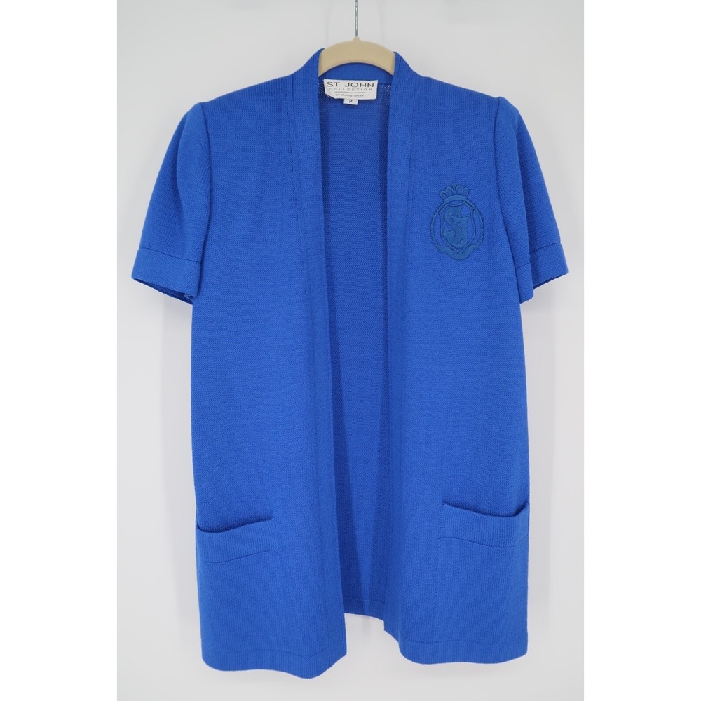 St. John Collection Womens Blue Short Sleeve Cardigan Santana Knit Jacket Petite